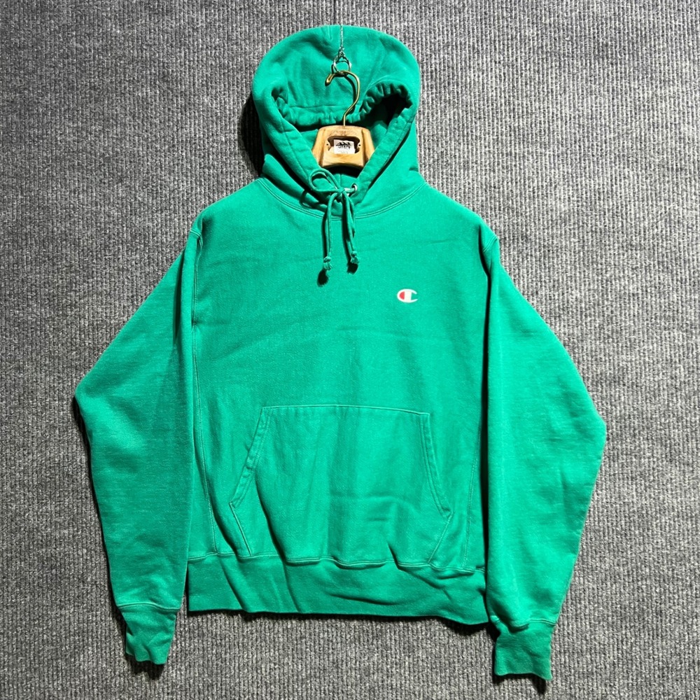 Champion Reverse Weave Hoodie Mens Medium Green Pullover Sweatshirt C Logo Gym
